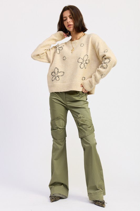 FLORAL WHIPSTITCH SWEATER - HOUSE OF SHE