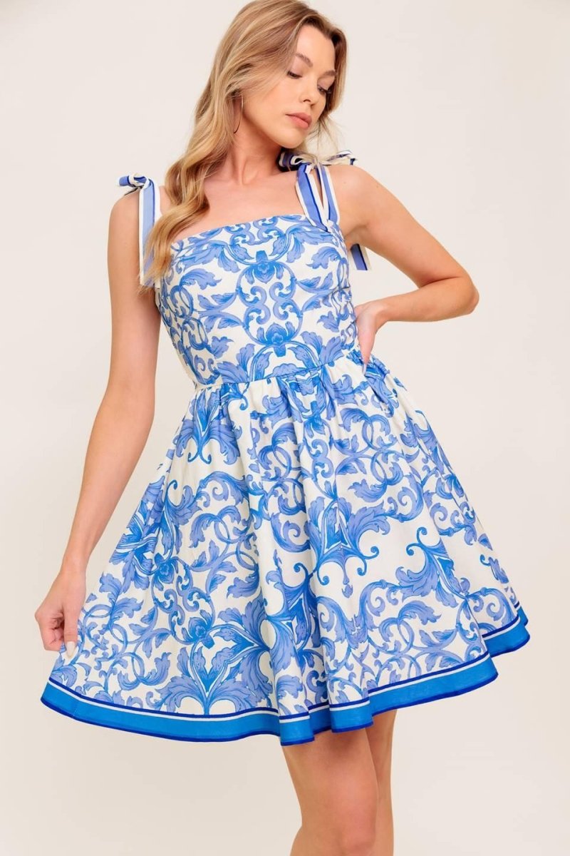 FLORENCE DAYS FLORAL BLUE WOVEN MINI DRESS - HOUSE OF SHE