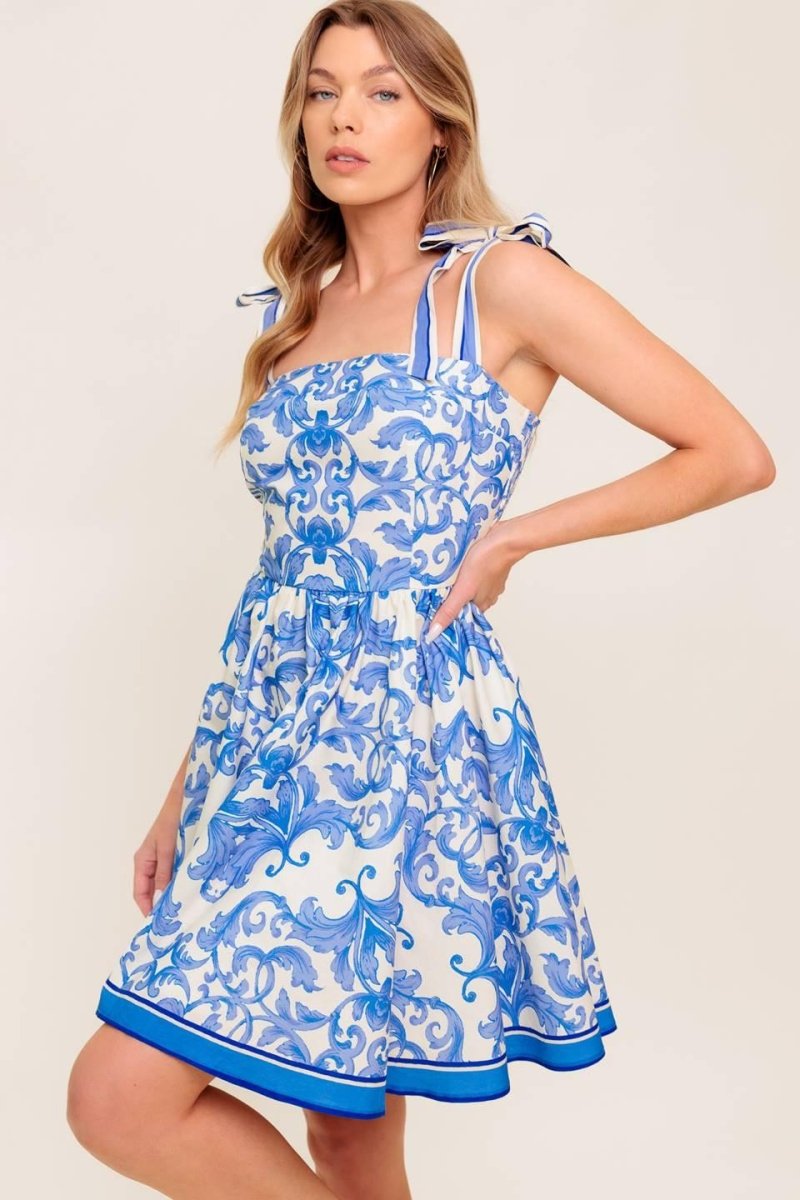FLORENCE DAYS FLORAL BLUE WOVEN MINI DRESS - HOUSE OF SHE