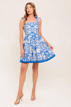 FLORENCE DAYS FLORAL BLUE WOVEN MINI DRESS - HOUSE OF SHE