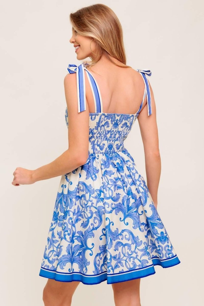 FLORENCE DAYS FLORAL BLUE WOVEN MINI DRESS - HOUSE OF SHE