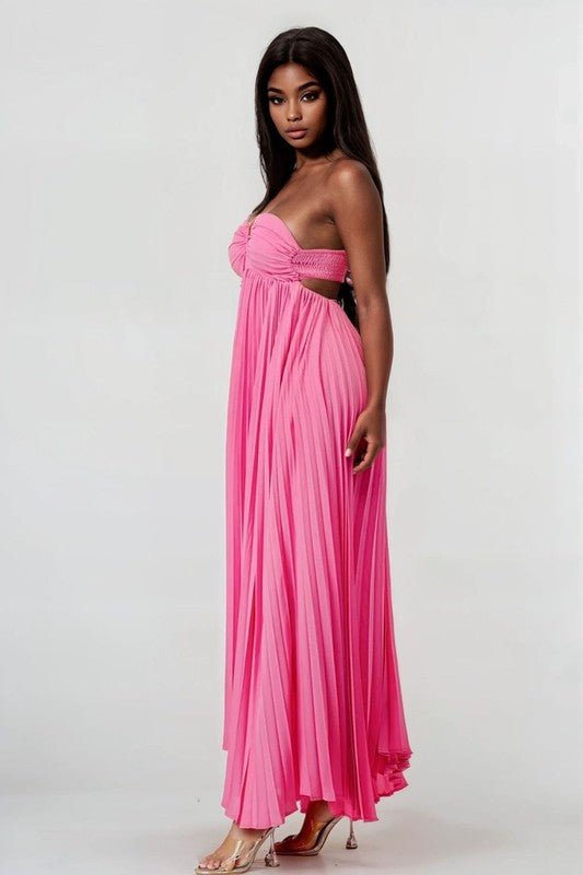 FLOWY SLEEVELESS PLEATED MAXI DRESS - HOUSE OF SHE