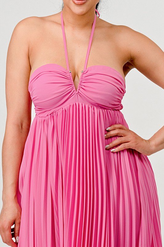 FLOWY SLEEVELESS PLEATED MAXI DRESS - HOUSE OF SHE