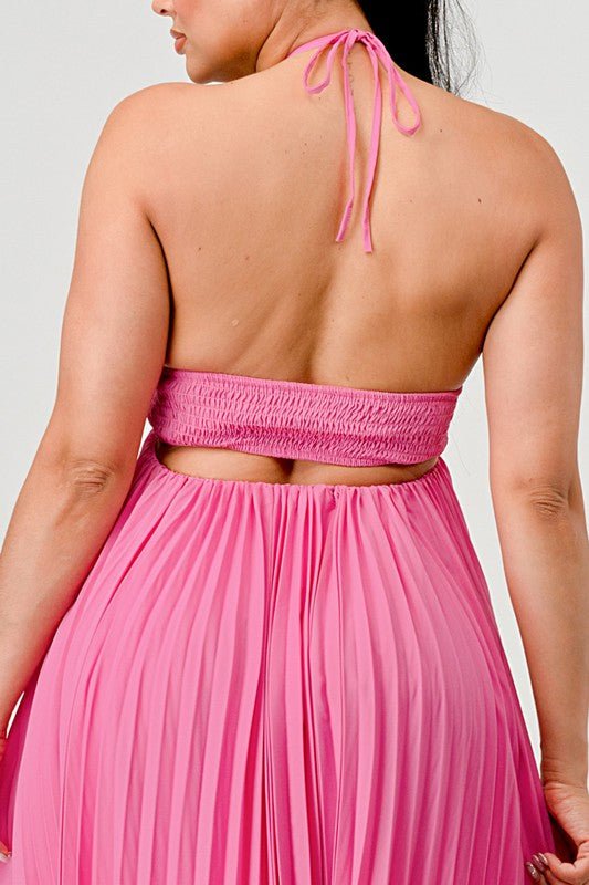 FLOWY SLEEVELESS PLEATED MAXI DRESS - HOUSE OF SHE