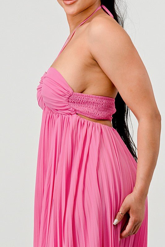 FLOWY SLEEVELESS PLEATED MAXI DRESS - HOUSE OF SHE
