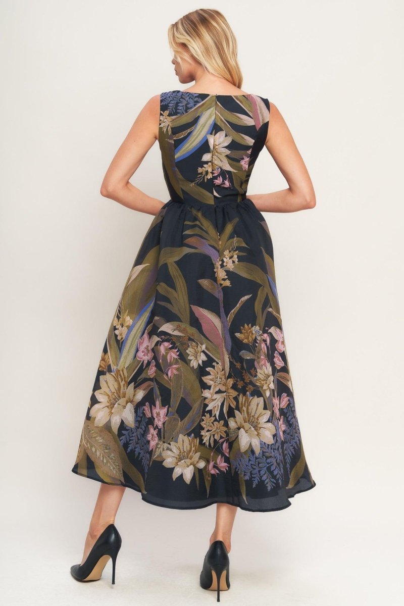 FOLIAGE WHISPER WOVEN MIDI DRESS - HOUSE OF SHE