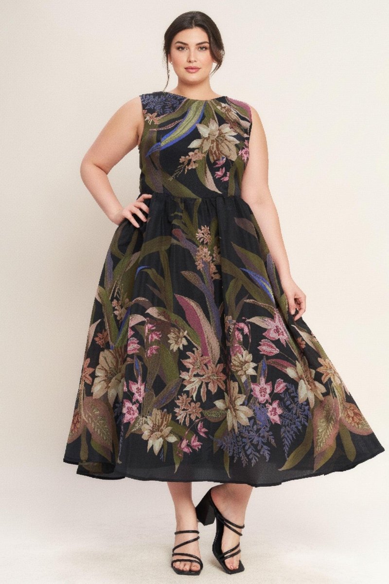 FOLIAGE WHISPER WOVEN MIDI DRESS - HOUSE OF SHE