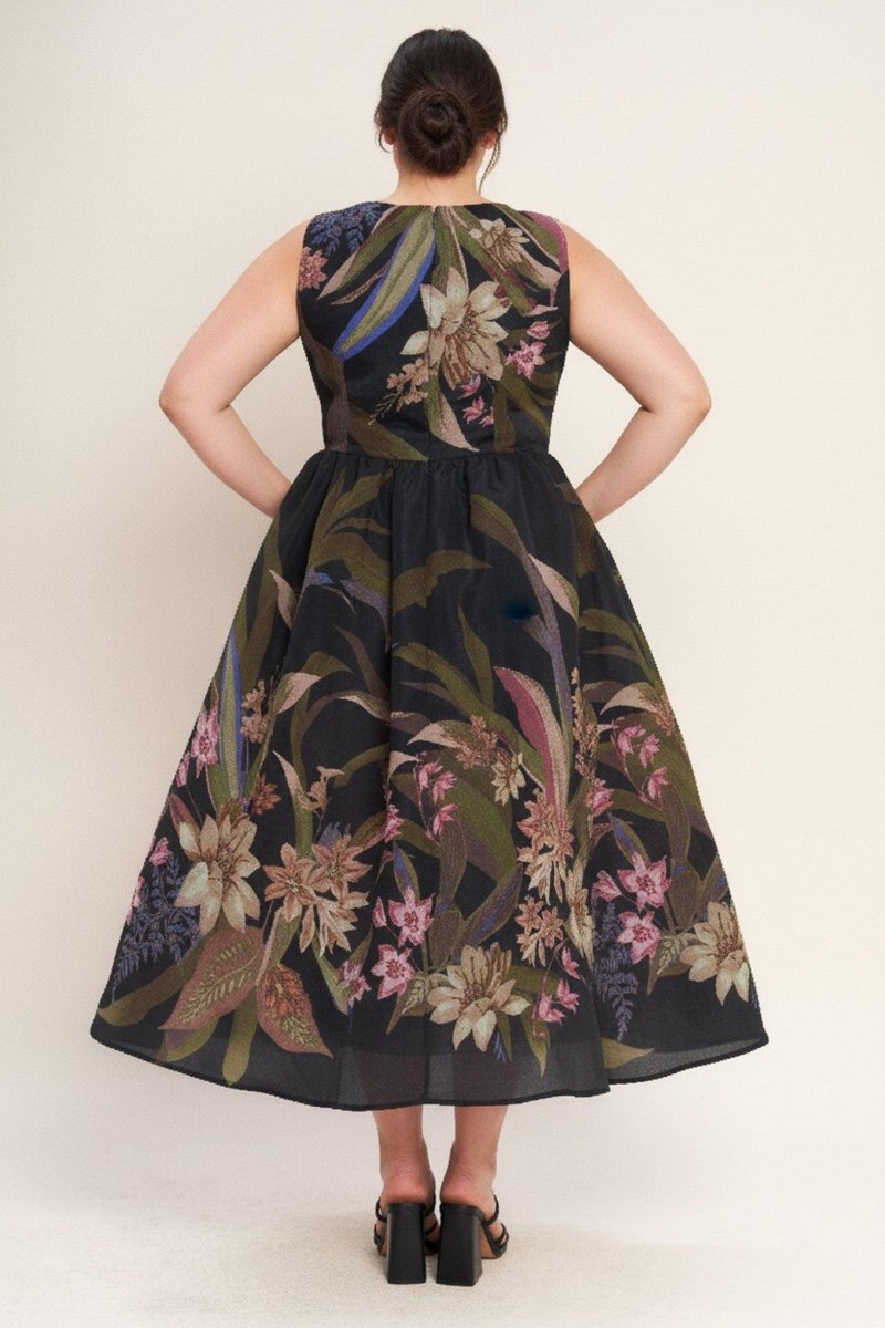 FOLIAGE WHISPER WOVEN MIDI DRESS - HOUSE OF SHE