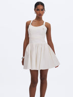 Francine White Cotton Denim Crossover Strap Mini Dress - HOUSE OF SHE