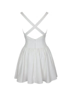 Francine White Cotton Denim Crossover Strap Mini Dress - HOUSE OF SHE