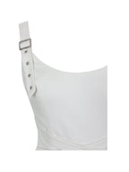 Francine White Cotton Denim Crossover Strap Mini Dress - HOUSE OF SHE