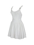 Francine White Cotton Denim Crossover Strap Mini Dress - HOUSE OF SHE