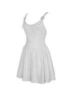 Francine White Cotton Denim Crossover Strap Mini Dress - HOUSE OF SHE