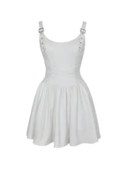 Francine White Cotton Denim Crossover Strap Mini Dress - HOUSE OF SHE