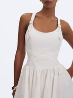 Francine White Cotton Denim Crossover Strap Mini Dress - HOUSE OF SHE