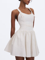 Francine White Cotton Denim Crossover Strap Mini Dress - HOUSE OF SHE