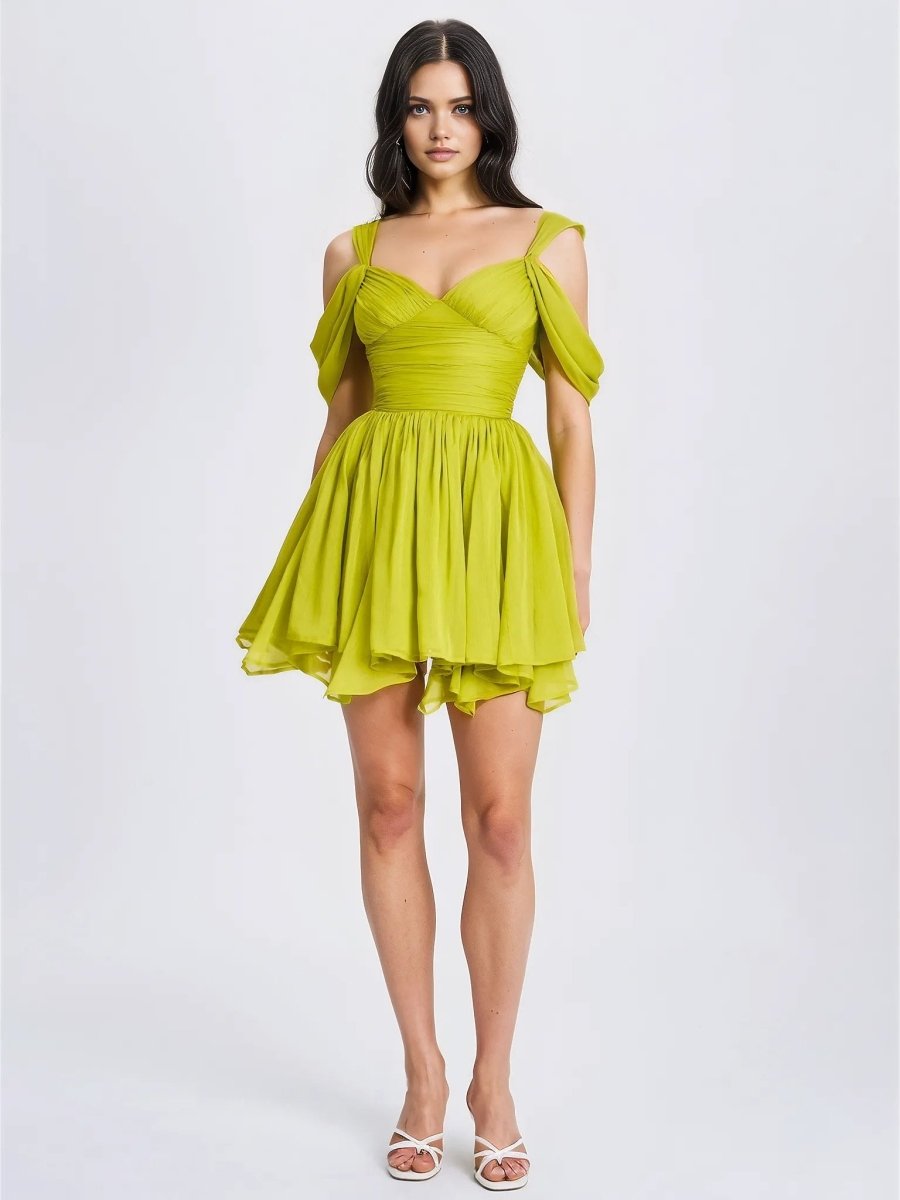 Frani Olive Green Layered Mesh Mini Dress - HOUSE OF SHE