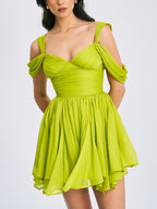 Frani Olive Green Layered Mesh Mini Dress - HOUSE OF SHE