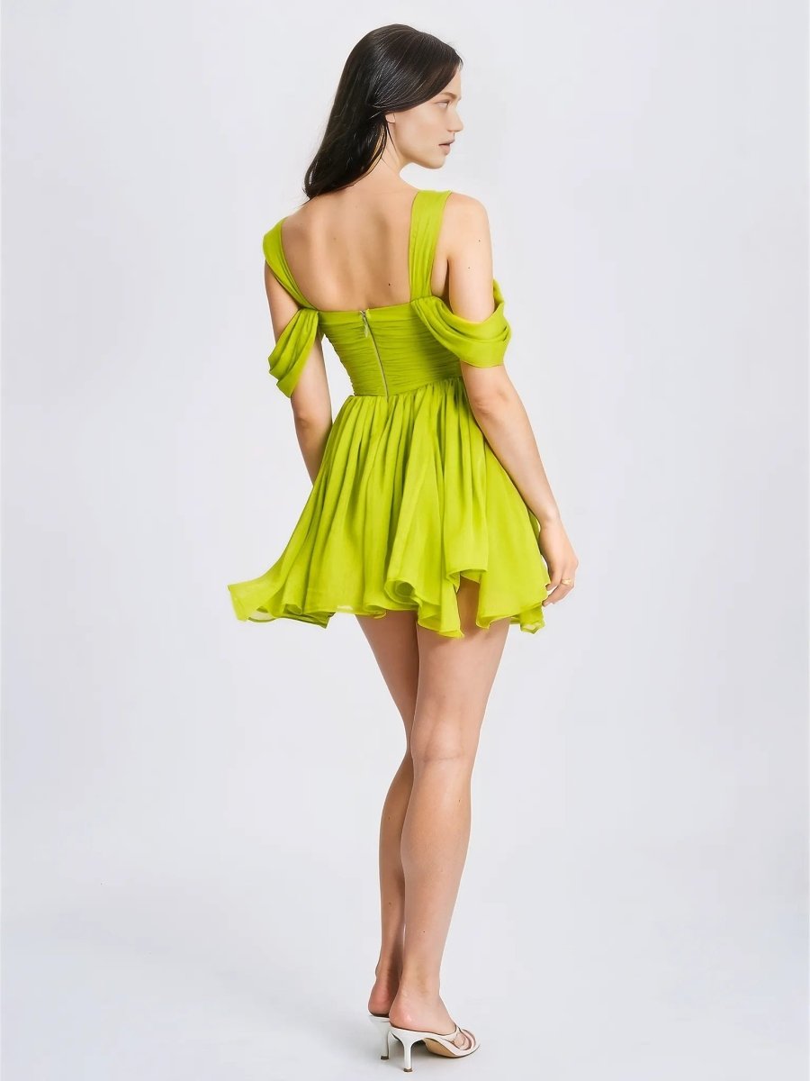 Frani Olive Green Layered Mesh Mini Dress - HOUSE OF SHE