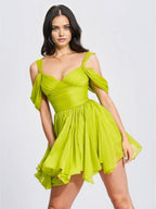 Frani Olive Green Layered Mesh Mini Dress - HOUSE OF SHE