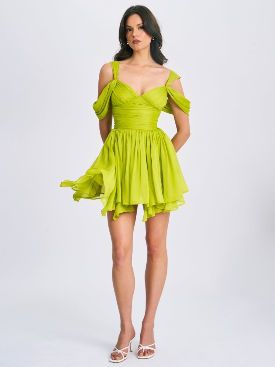 Frani Olive Green Layered Mesh Mini Dress - HOUSE OF SHE