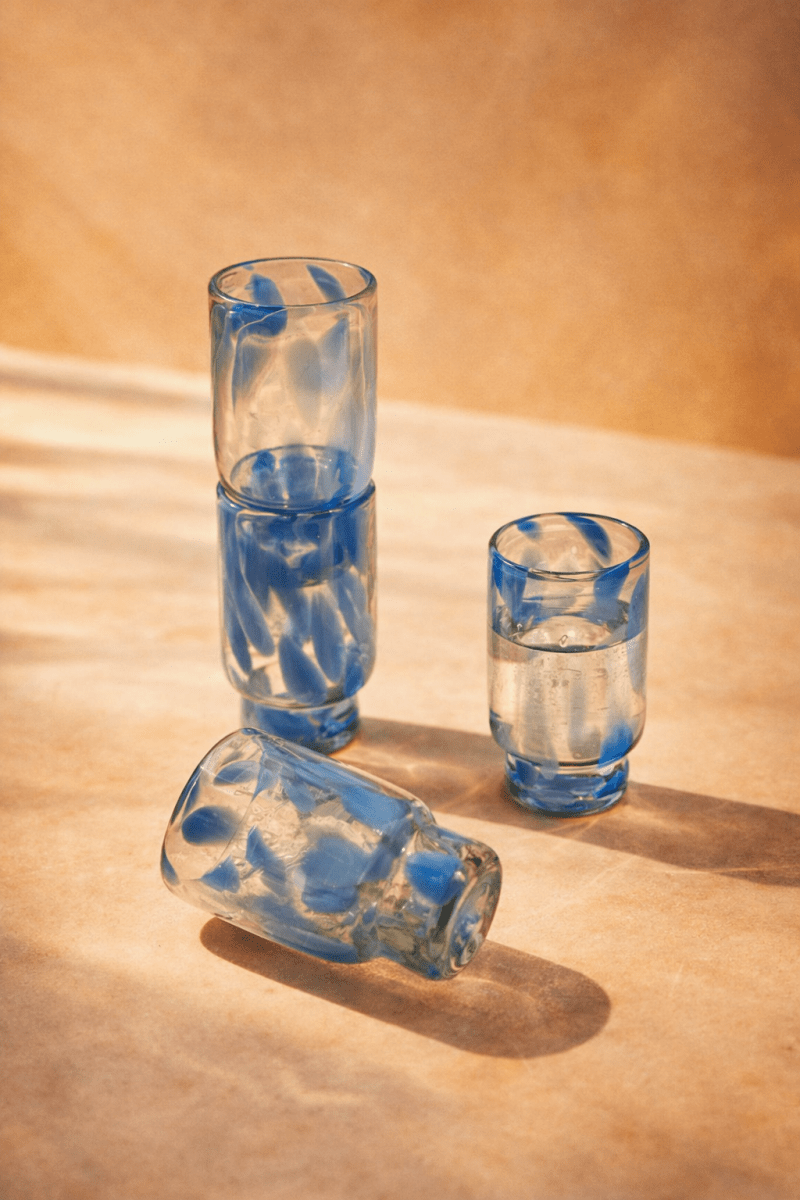 Frida Tall Glasses Blue & Clear (Set of 4) by MESO - HOUSE OF SHE