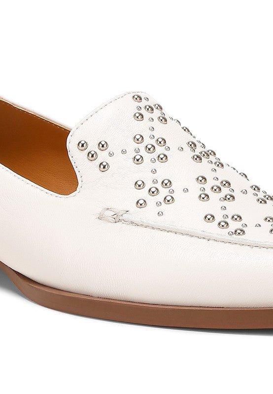 Gabassi Studded Genuine Leather Loafers - HOUSE OF SHE