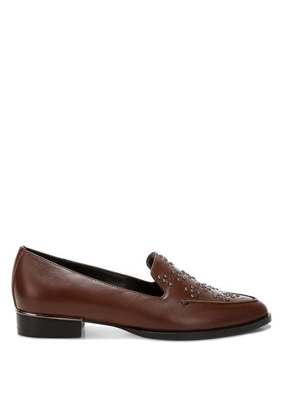 Gabassi Studded Genuine Leather Loafers - HOUSE OF SHE