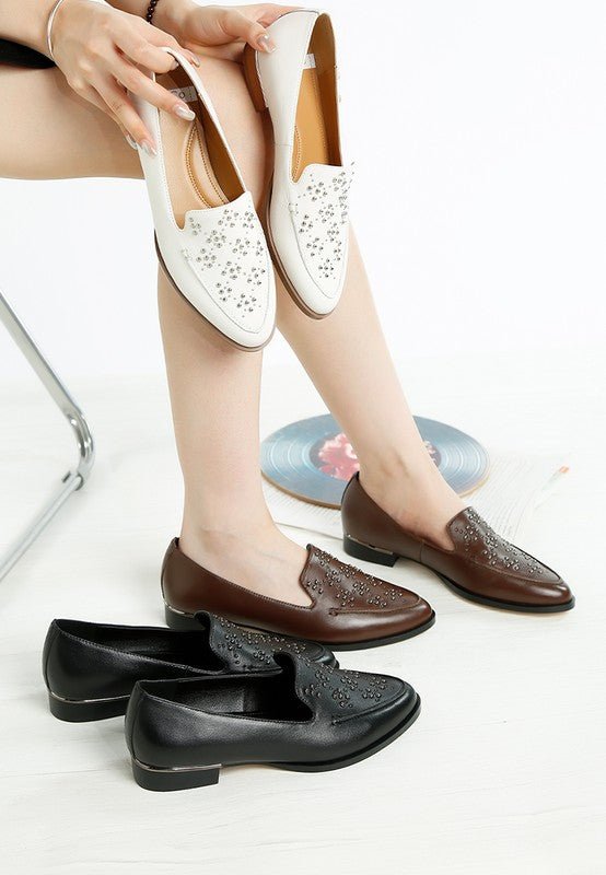 Gabassi Studded Genuine Leather Loafers - HOUSE OF SHE