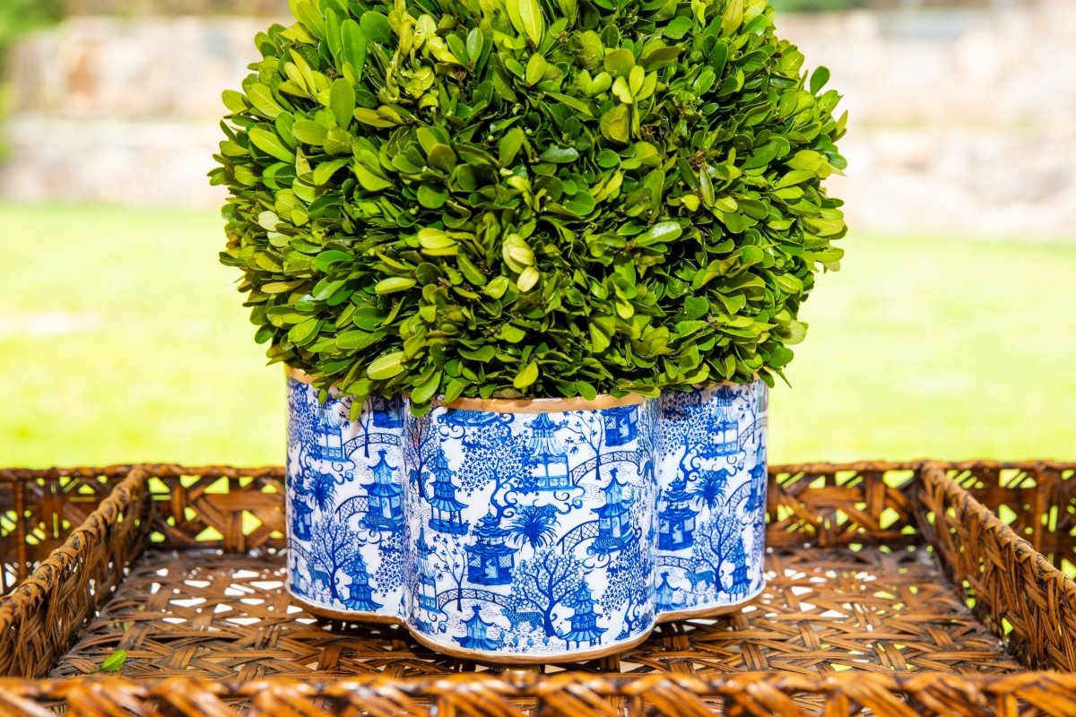 Garden Party Enameled Quatrefoil Cachepot Planter - HOUSE OF SHE