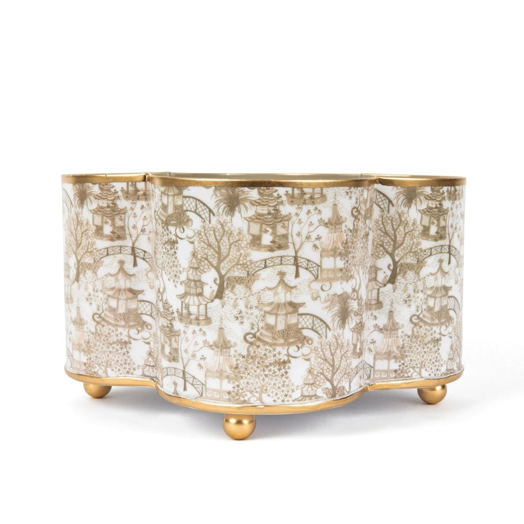 Garden Party Enameled Quatrefoil Cachepot Planter - HOUSE OF SHE