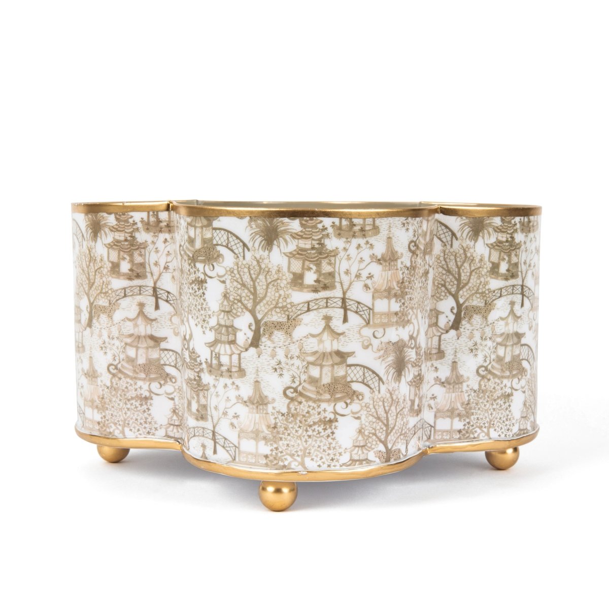 Garden Party Enameled Quatrefoil Cachepot Planter - HOUSE OF SHE