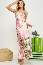 Gia Floral Satin Slip Dress - HOUSE OF SHE