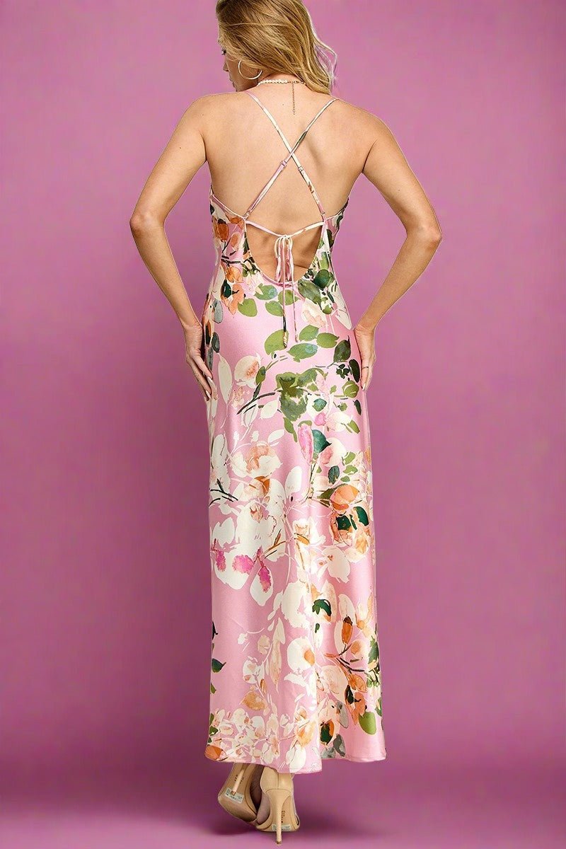 Gia Floral Satin Slip Dress - HOUSE OF SHE
