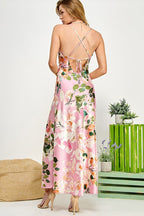 Gia Floral Satin Slip Dress - HOUSE OF SHE