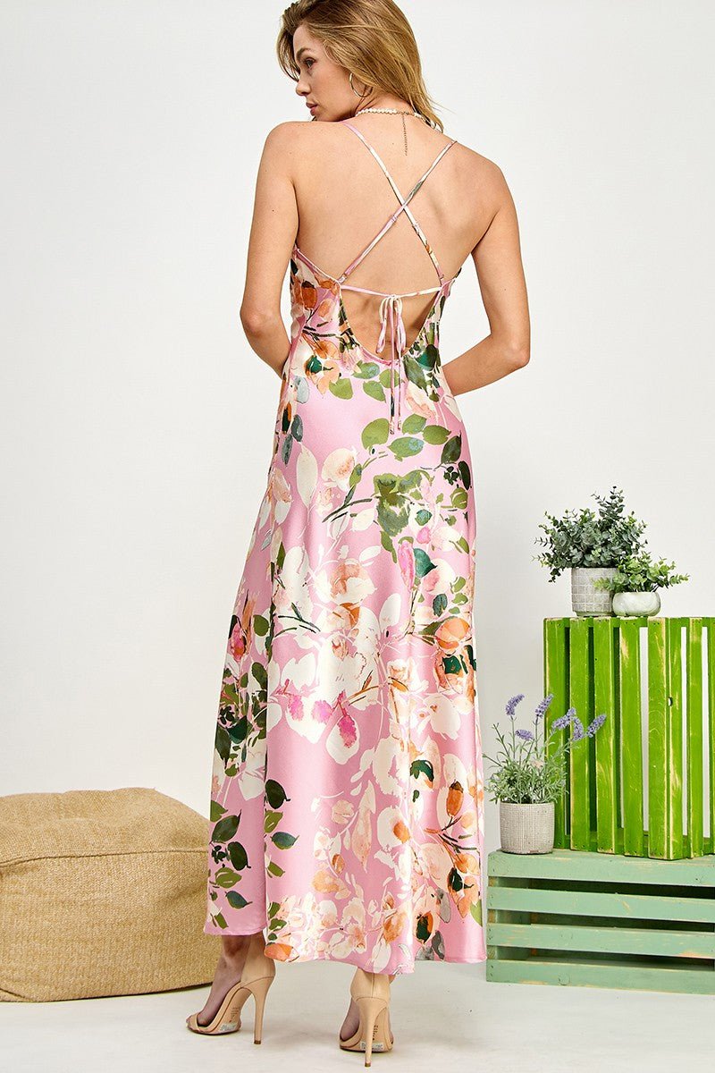 Gia Floral Satin Slip Dress - HOUSE OF SHE