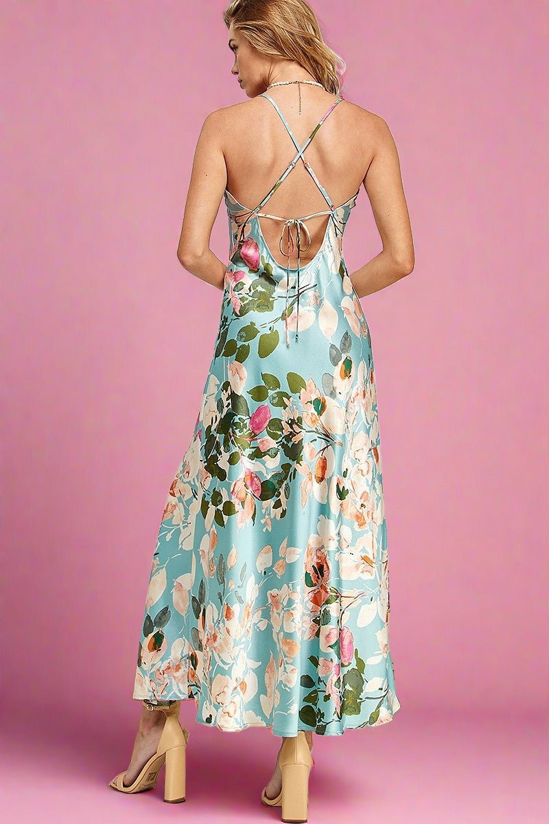 Gia Mint Floral Satin Slip Dress - HOUSE OF SHE