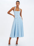 Gillian Mist Blue Halter Midi Dress - HOUSE OF SHE