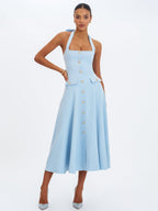 Gillian Mist Blue Halter Midi Dress - HOUSE OF SHE