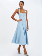 Gillian Mist Blue Halter Midi Dress - HOUSE OF SHE