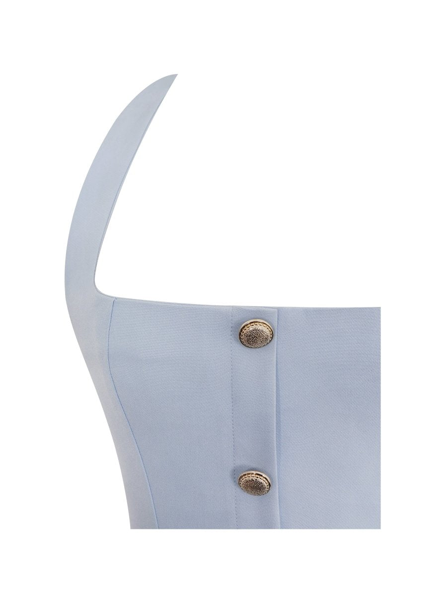 Gillian Mist Blue Halter Midi Dress - HOUSE OF SHE