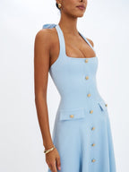 Gillian Mist Blue Halter Midi Dress - HOUSE OF SHE