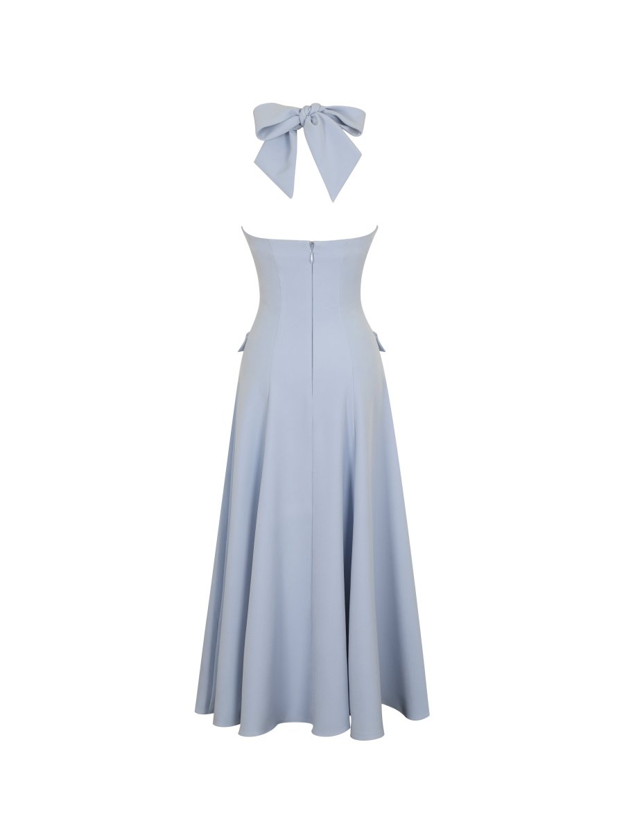 Gillian Mist Blue Halter Midi Dress - HOUSE OF SHE