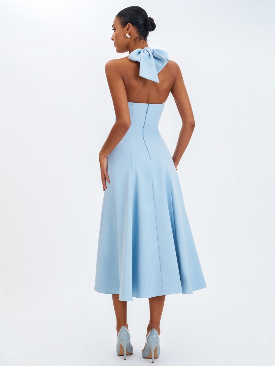 Gillian Mist Blue Halter Midi Dress - HOUSE OF SHE