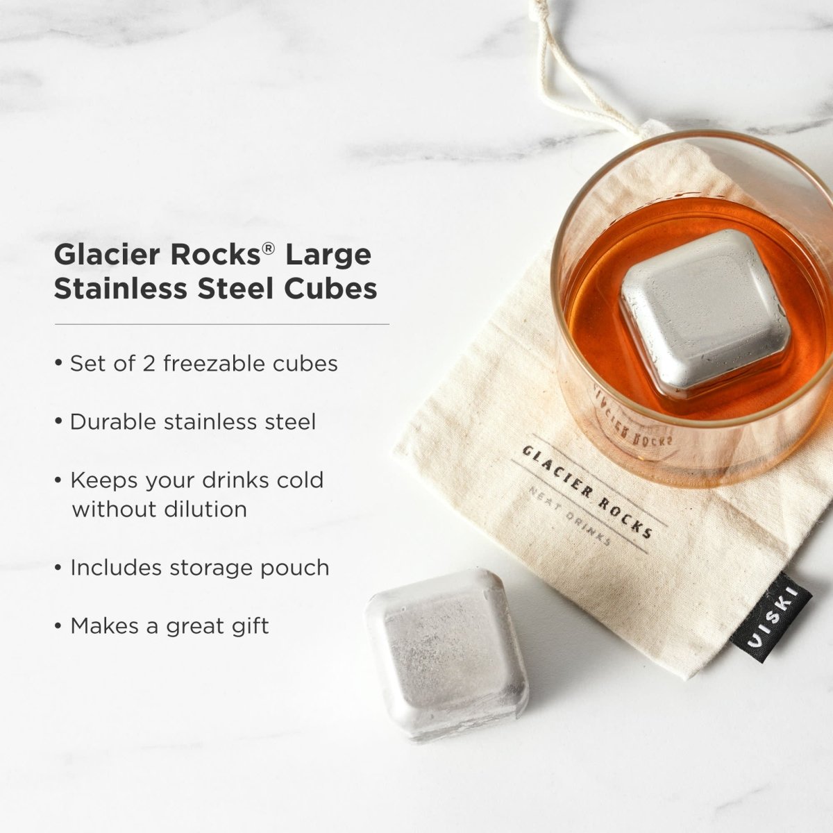 Glacier Rocks Large Stainless Steel Cube Set of 2 - HOUSE OF SHE