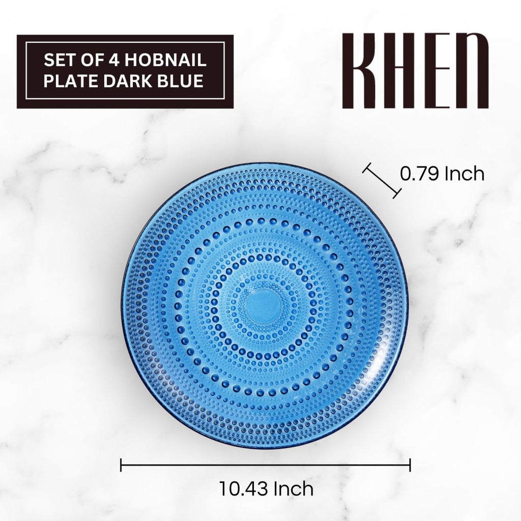 Glass Hobnail Dinner or Charger Plates | Set of 4 | Dark Blue - HOUSE OF SHE