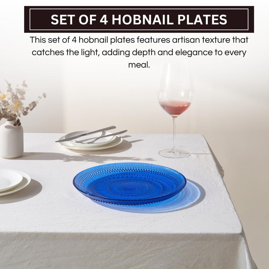 Glass Hobnail Dinner or Charger Plates | Set of 4 | Dark Blue - HOUSE OF SHE