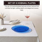 Glass Hobnail Dinner or Charger Plates | Set of 4 | Dark Blue - HOUSE OF SHE