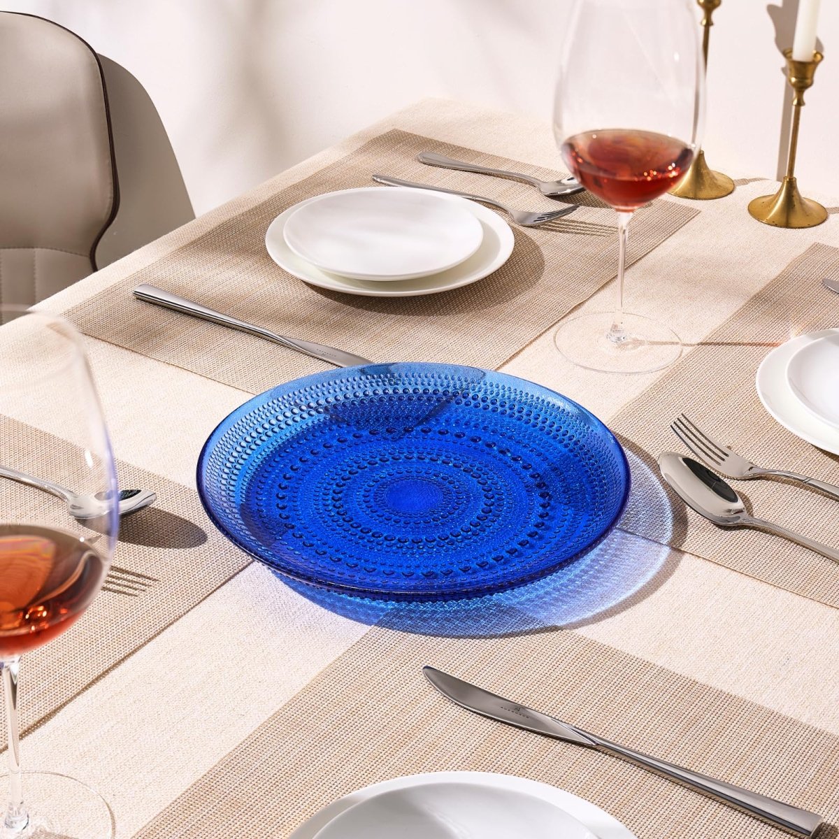 Glass Hobnail Dinner or Charger Plates | Set of 4 | Dark Blue - HOUSE OF SHE