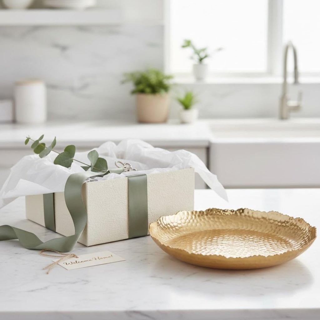 Gold Hammered Decorative Bowl Elegant Aluminum Centerpiece - HOUSE OF SHE